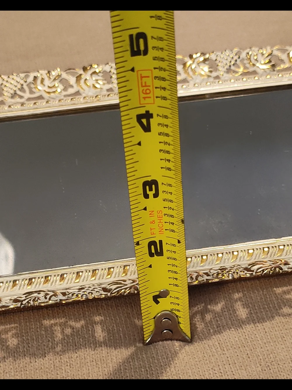 Vintage 50's-60's Gold Ornate Rectangular Mirrored Tray- Elegant Home Accent